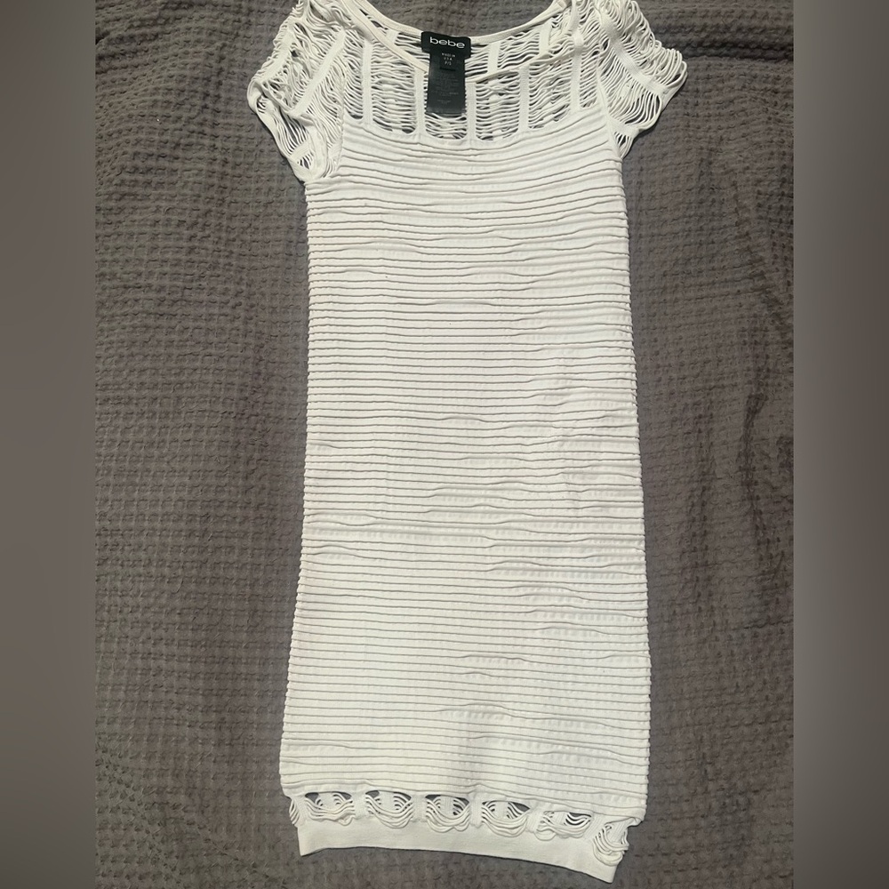 Bebe White Textured Bodycon Dress